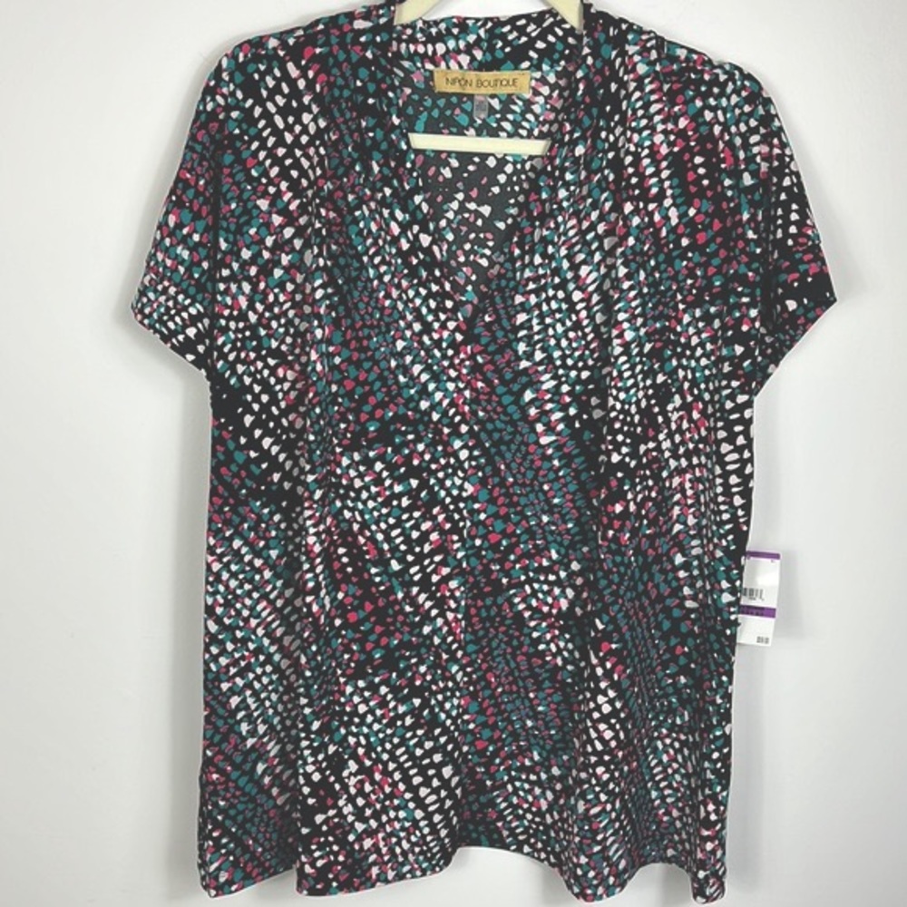 Nipon Boutique Colorful black short sleeve top size 2X NWT
